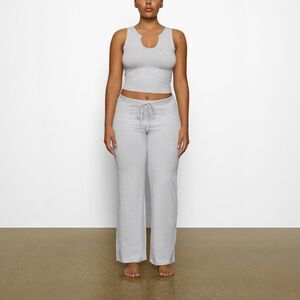 Skims Cotton Jersey Straight Leg Pant Light Heather Grey Size Small